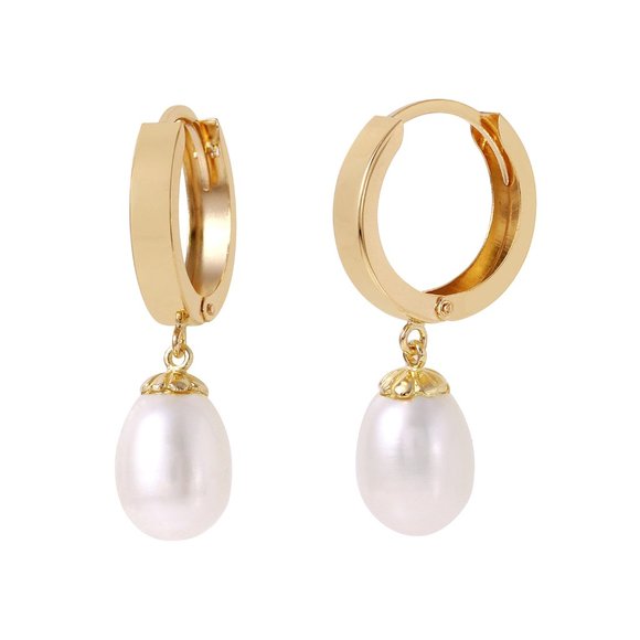 14K. SOLID GOLD HOOP EARRING WITH NATURAL PEARLS - Picture 2 of 4